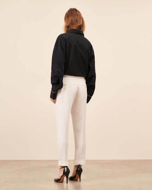 Pantalon Smoking Claude Court - Blanc fluide, chic Maison Sarah Lavoine Blanc Acetate 2