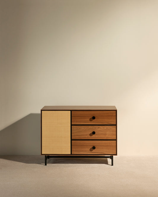 Commode Essence - Noyer moderne Maison Sarah Lavoine Noyer Moelle de rotin 100 cm 75 cm 1