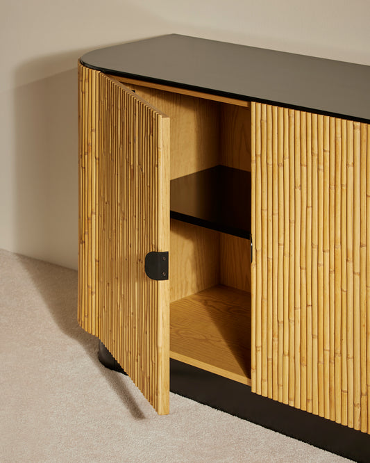 Buffet Riviera - Noir moderne Maison Sarah Lavoine Noir Rotin 120 cm 75 cm 2